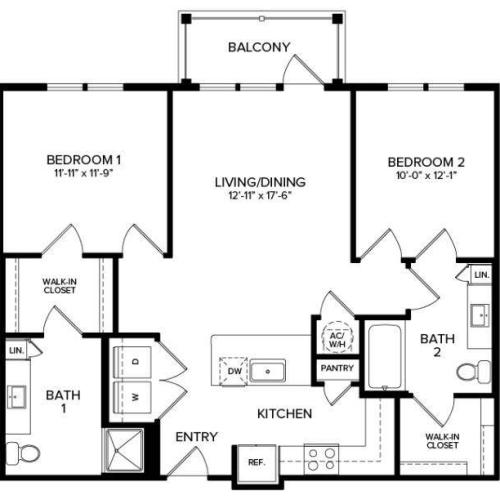 2 Bedroom B1-HC 2D Floor Plan Image