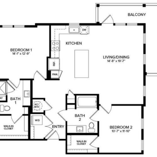 2 Bedroom B3-C 2D Floor Plan Image