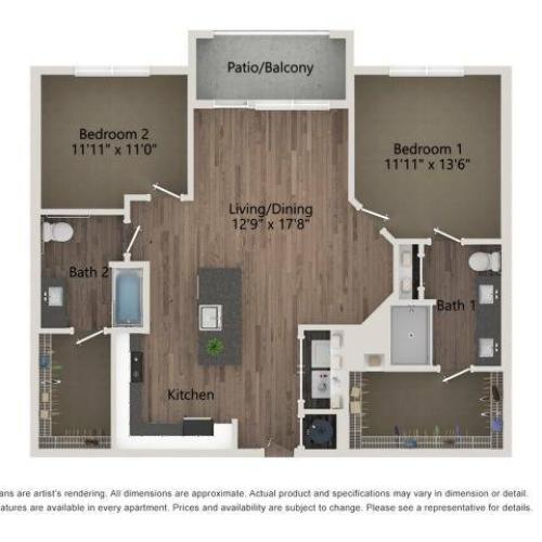 B3HC | 2 bed 2 bath | 1144 sq ft