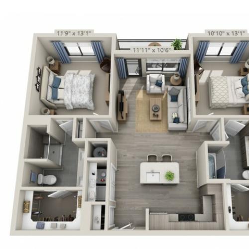 C1 | 2 bed 2 bath | from 1048 square feet