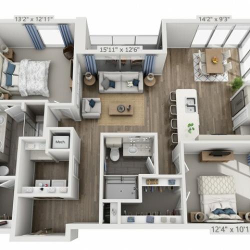 E2 | 2 bed 2 bath | from 1272 square feet