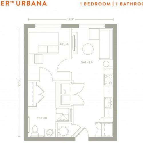 The 1 bed, 1 bath classic floorplan is 527 sq. ft.