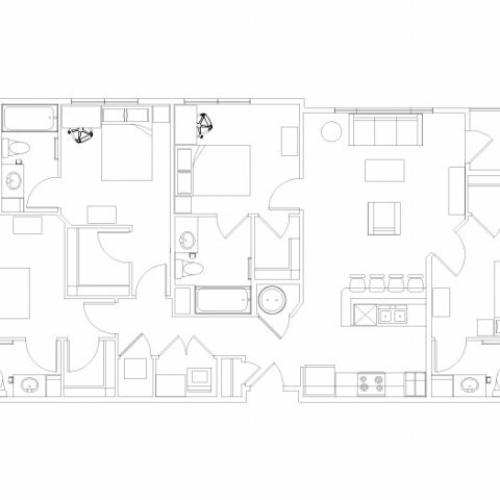 4 bed, 4 bath floorplan is 1409 sq. ft.