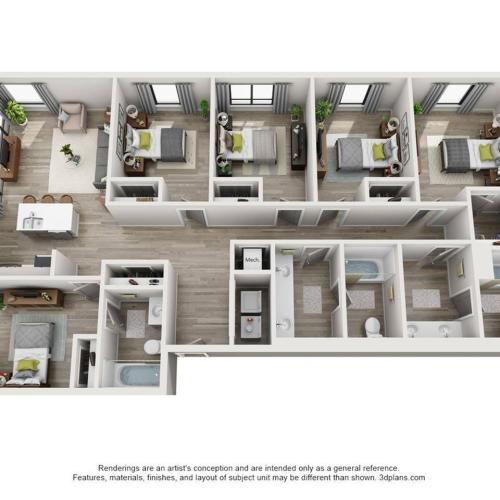 The 5 bedroom, 3 bathroom B floorplan is 1745 sq. ft.
