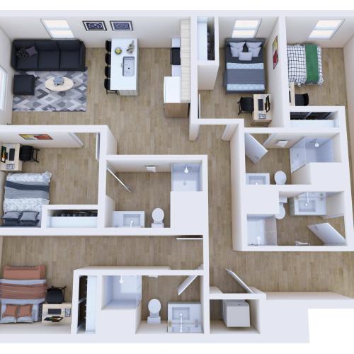 4 bedroom 4 bathroom A floor plan 1,254 square feet