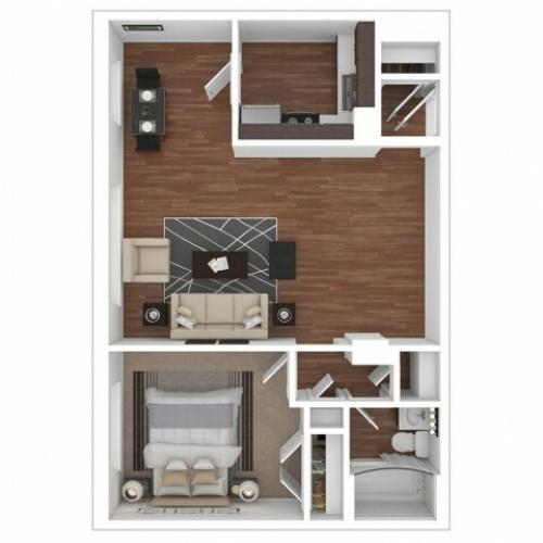 1 bed, 1 bath floorplan is 572 sq. ft.