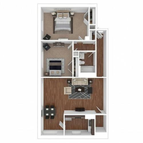 2 bed, 1 bath floorplan is 950 sq. ft.