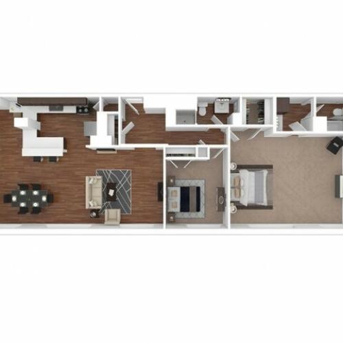 2 bed, 2 bath floorplan is 1152 sq. ft.