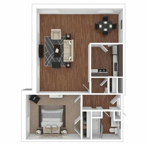1 bed, 1 bath floorplan is 630 sq. ft.