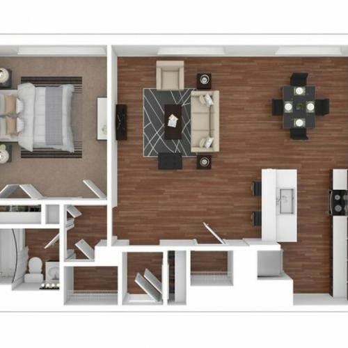 1 bed, 1 bath floorplan is 682 sq. ft.