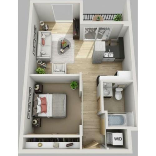1 bed, 1 bath floor plan is 540 sq. ft.