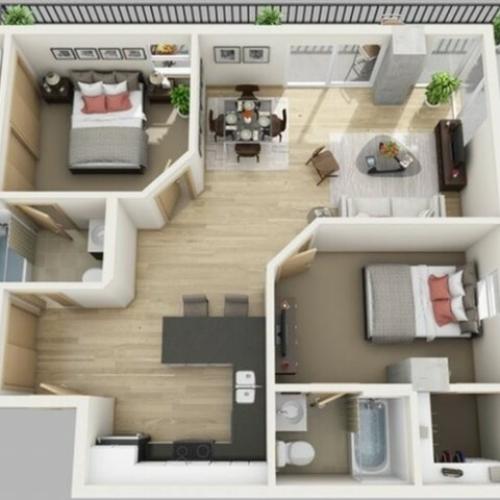 2 bed, 2 bath floorplan is 915 sq. ft.