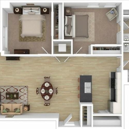 2 bed, 2 bath floorplan is 975 sq. ft.