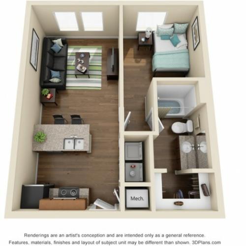 1 bedroom 1 bathroom apartment floor plan Prime Place Stillwater