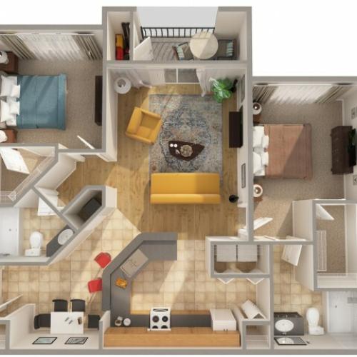 2 Bedroom Floor Plan | New Smyrna Beach Florida Apartments | Lyme Stone Ranch