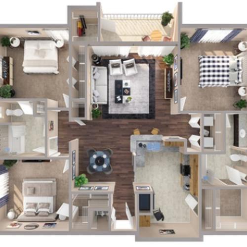 3 Bedroom Floor Plan | Humble TX Apartments | Advenir at Eagle Creek