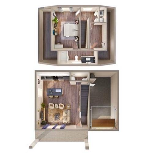 1 Bedroom 1.5 Bath Floor Plan | LEO at The Sanctuary