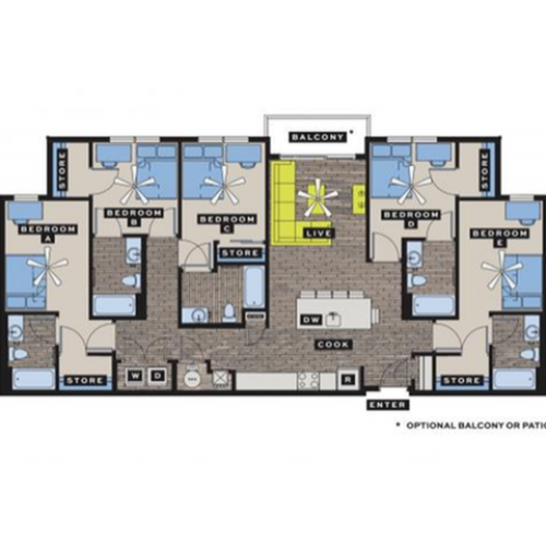 E1 5 Bedroom Floor Plan | Bixby Kennesaw | Kennesaw, GA Apartments