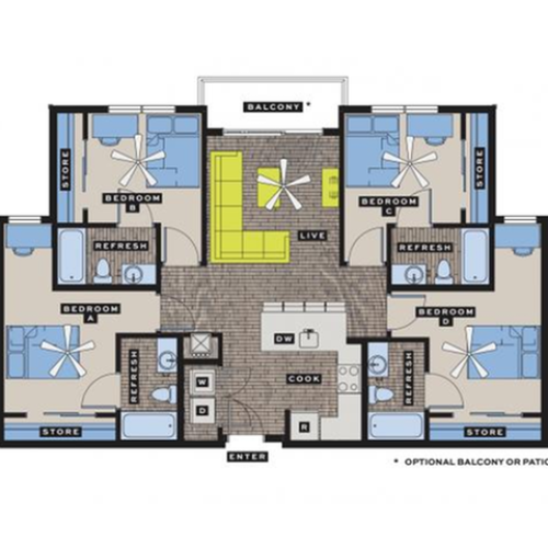 2x2 Deluxe 2 Bed Apartment Bixby Kennesaw