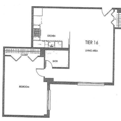 1 Bedroom, 1 Bath (No Balcony)
