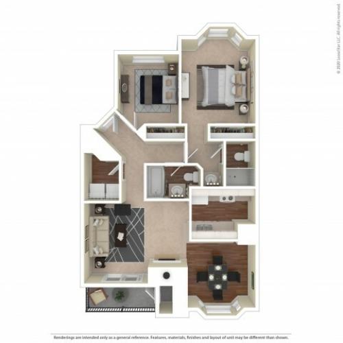 Brierwood Two Bedroom Two Bath 938 Square Feet  |  Westview Village Apartments
