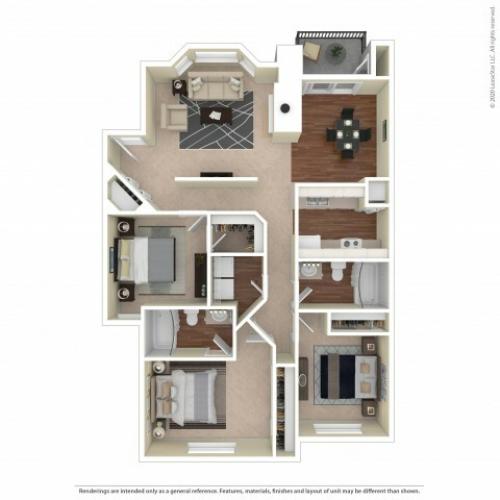 Deerwood Three Bedroom Two Bath 1125 Square Feet  |  Westview Village Apartments