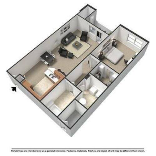 1x1 955 Square Feet Floor plan 3D
