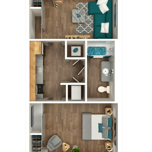1B.1Ba 553 Sq. Ft. Top View