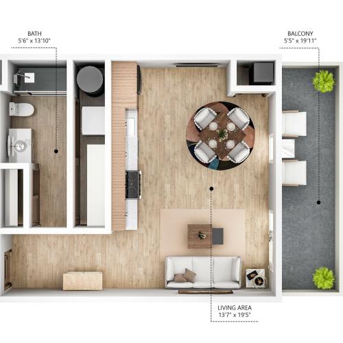 Studio/ 575 SQ FT