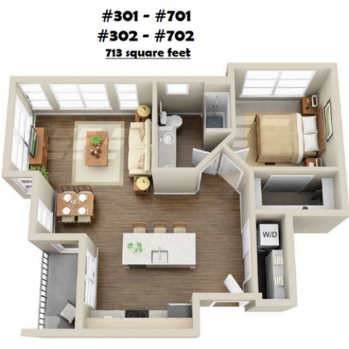 1x1-01 | 1 bed 1 bath | from 705 square feet