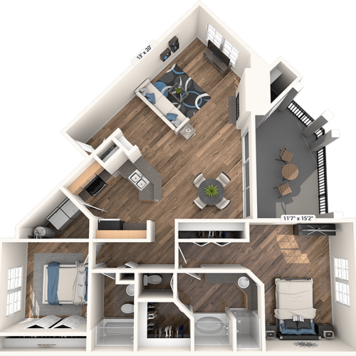 Milano | 2 bed 2 bath from 1260 square feet | Riviera at West Village | Apartments Dallas, TX