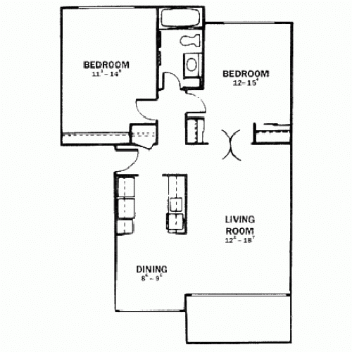 2 bedroom 1 bath- 865 sqft