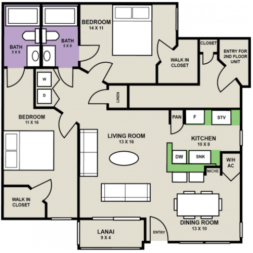 The Sanderling | 2 Bed Apartment | Oakleaf Village Apartments