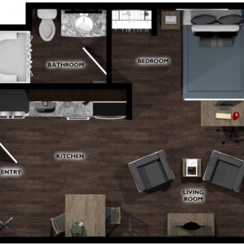 1x1 1 Bed Apartment Union at Dearborn Student Apartments