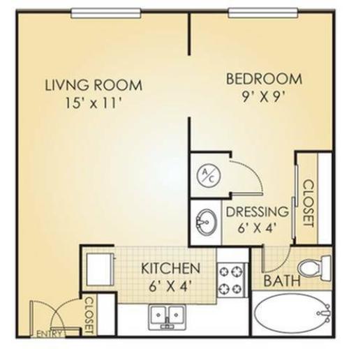 One Bed, One Bath, 465 Square Feet