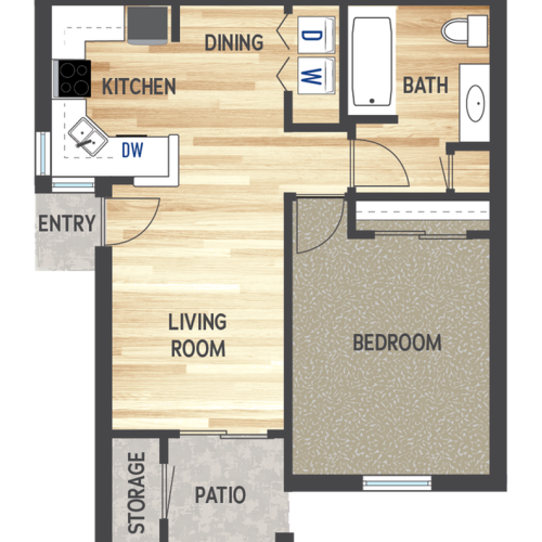 1 Bed 1 Bath Renovated Floorplan