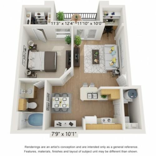 1x1 Floor Plan | Apartments in Houston, TX | The Henry at Liberty Hills