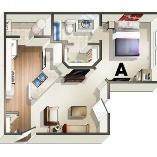 A1 Floor Plan | 1 Bedroom Floor Plan | The Quarters | Lafayette University Apartments for Rent