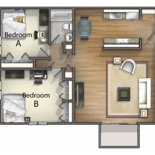 B1 - 2 Bedroom | 2 Bedroom Floor Plan | University Oaks | Apartments Kent Ohio