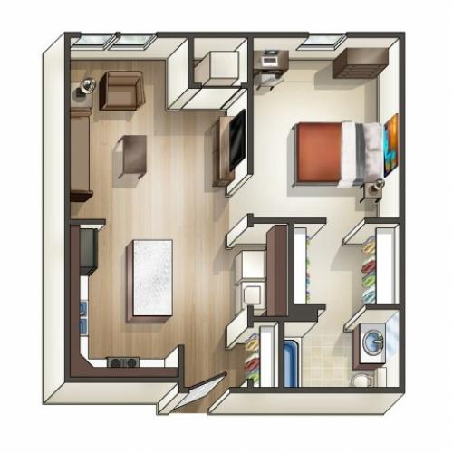 A1 floor plan | 1 Bedroom Floor Plan | University Hills | Toledo OH Student Apartments