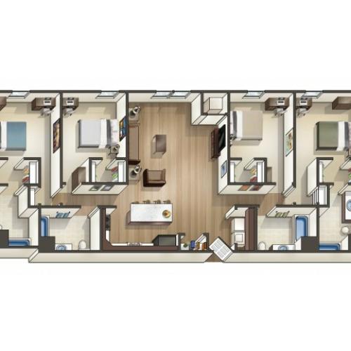 D1 floor plan | 4 Bedroom | University Hills | Apartments Near University Of Toledo