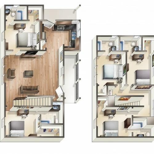 E1 - 5 Bedroom | The Cottages of Hattiesburg | USM Apartments