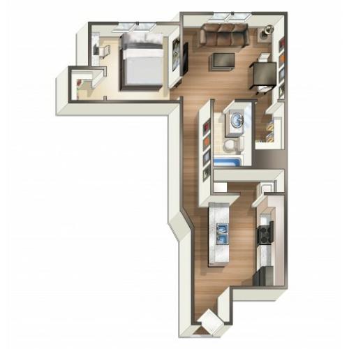 A1 - 1 Bedroom | Floor Plan 1 | Eagle Flatts | Apartments Near Southern Miss