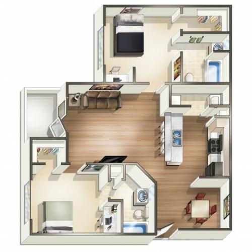 B2 - 2 Bedroom | Floor Plan 3 | Eagle Flatts | Apartments Near USM