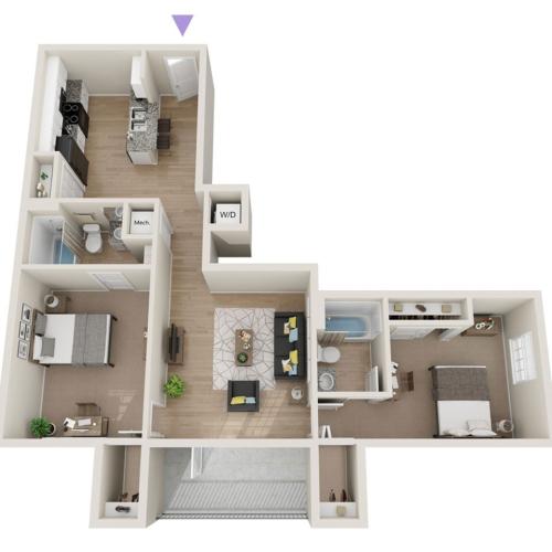 B1 2 bedroom 2 bathroom floor plan
