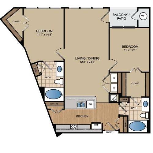 2 bedroom, 2 bath