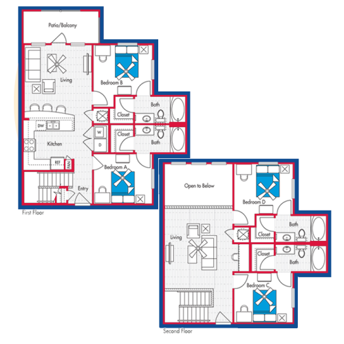 4 Bedroom, 4 Bath Floor Plan (D2)