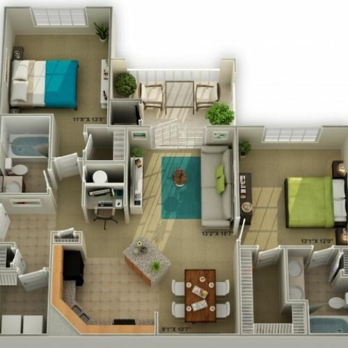 The Brookstone Two Bedroom Floor Plan