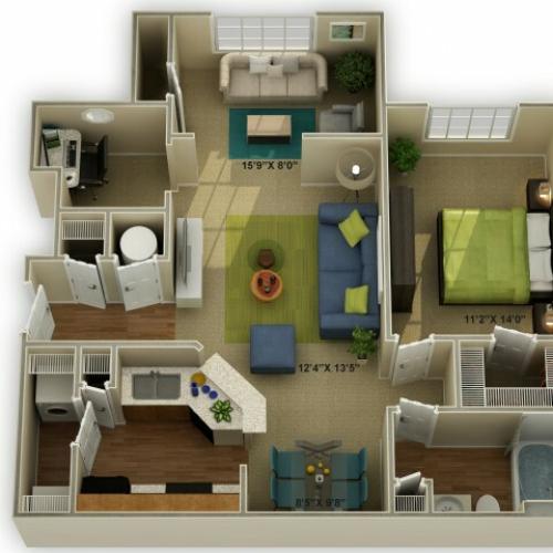 Photo of The Meadowview with Sunroom One Bedroom Floor Plan
