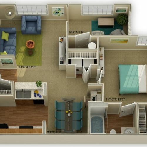 Photo of The Oakwood with Sunroom  One Bedroom Floor Plan